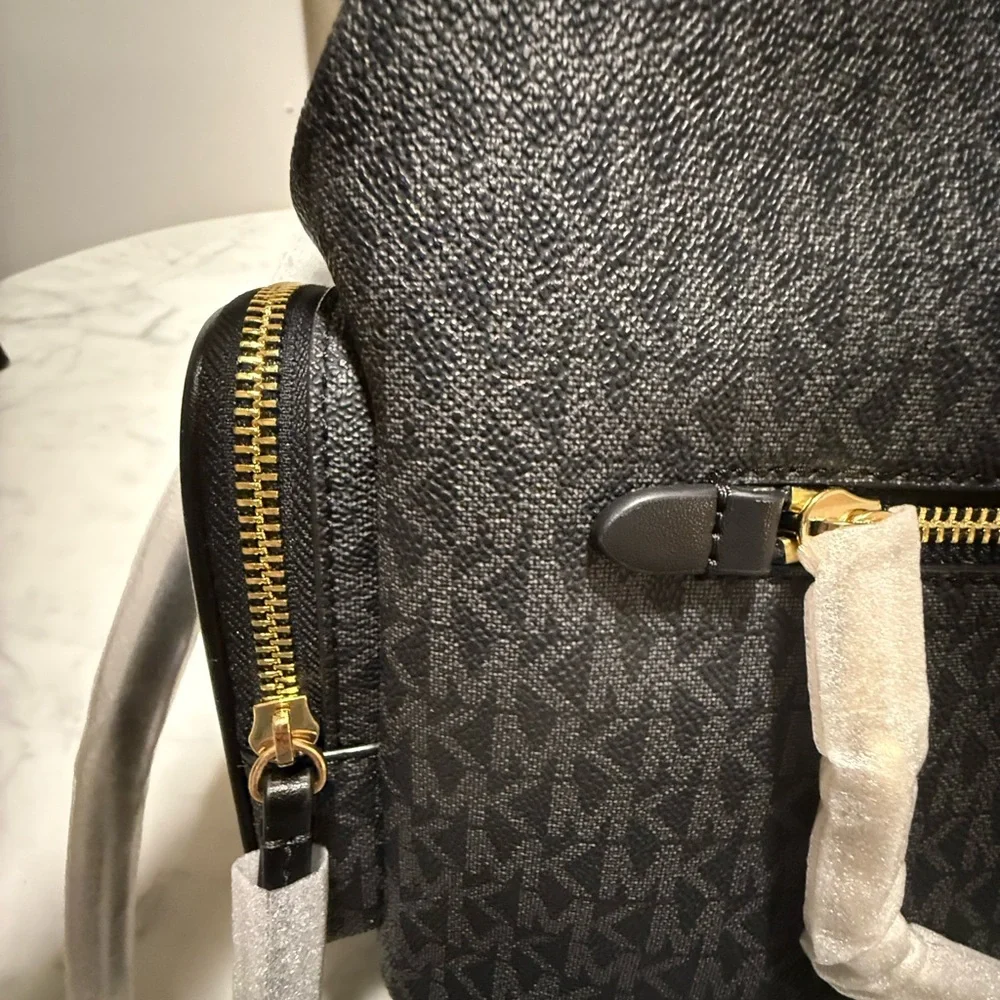 Michael Kors Jet Set Backpack Black MK Signature Gold Hardware New - Picture 9 of 11